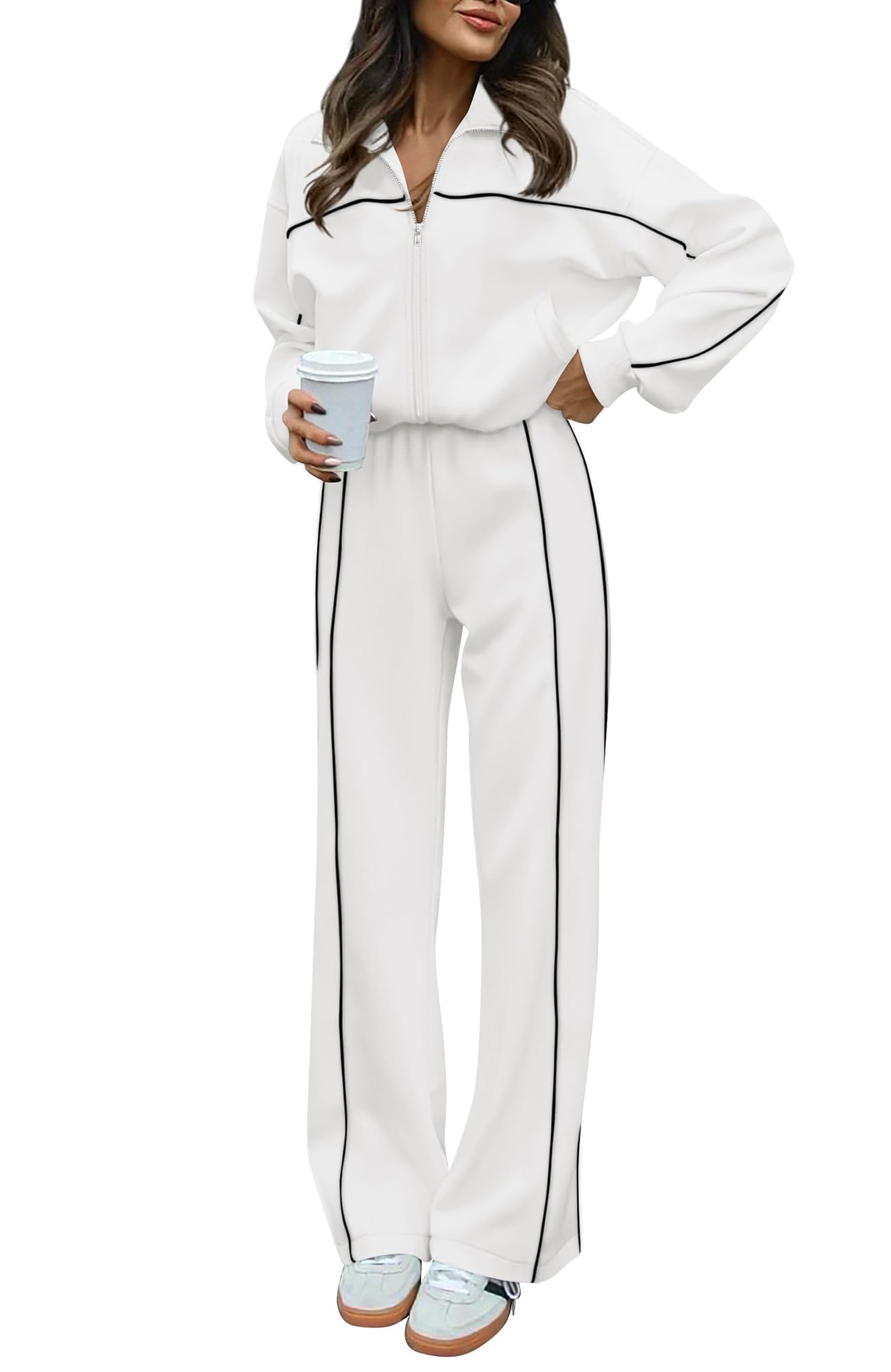 BTFBM Women's Two Piece Tracksuit Spring 2026 Long Sleeve Zip Up Sweatshirt Long Pants Outfits Jogger Sweatsuit Sets