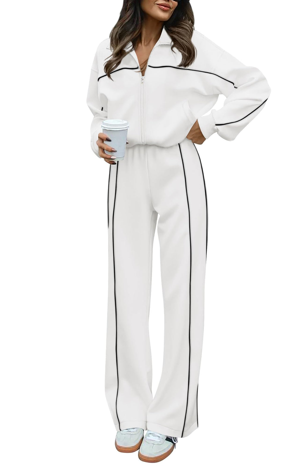 BTFBM Women's Two Piece Tracksuit Spring 2026 Long Sleeve Zip Up Sweatshirt Long Pants Outfits Jogger Sweatsuit Sets