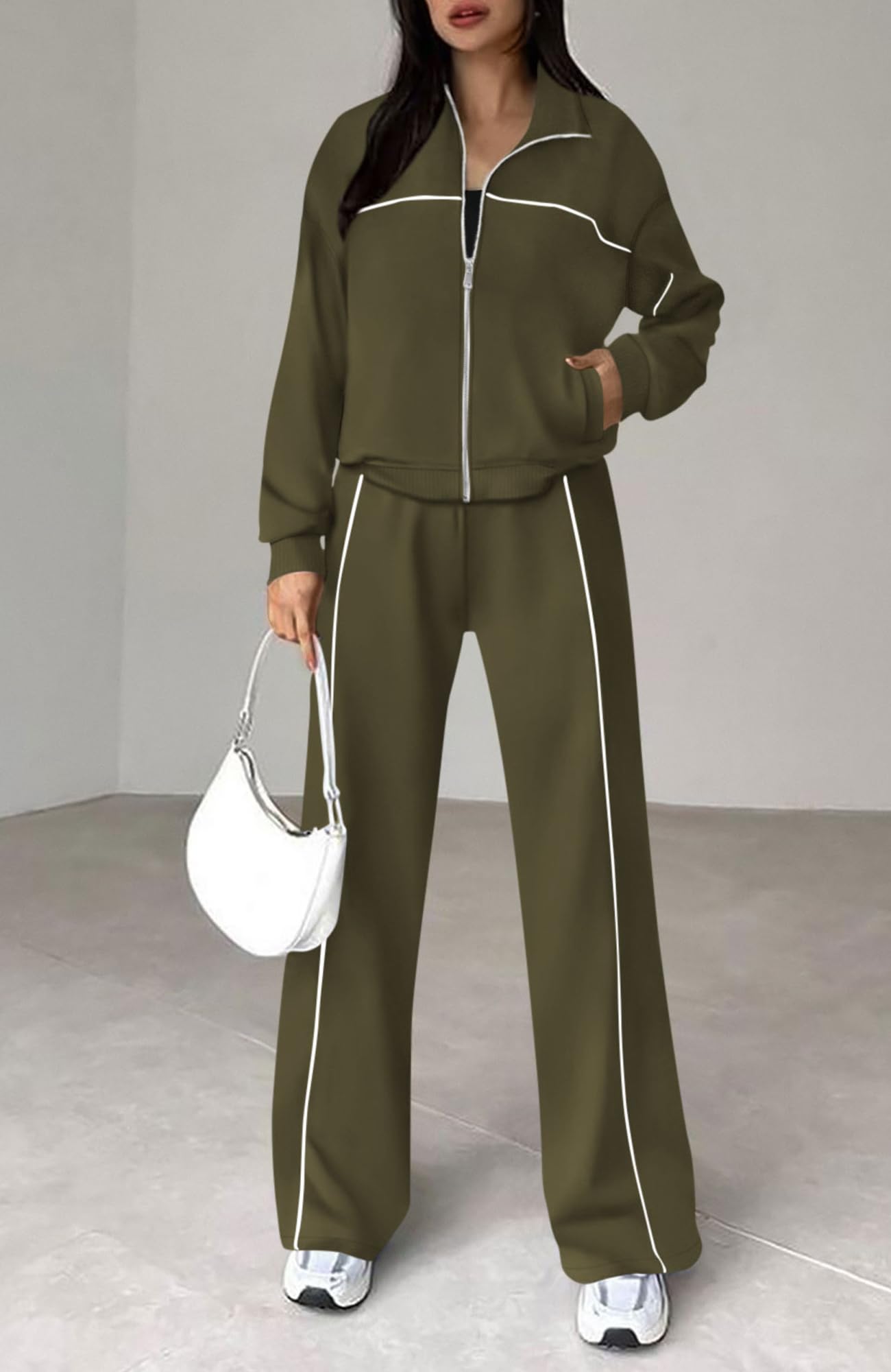 BTFBM Women's Two Piece Tracksuit Spring 2026 Long Sleeve Zip Up Sweatshirt Long Pants Outfits Jogger Sweatsuit Sets