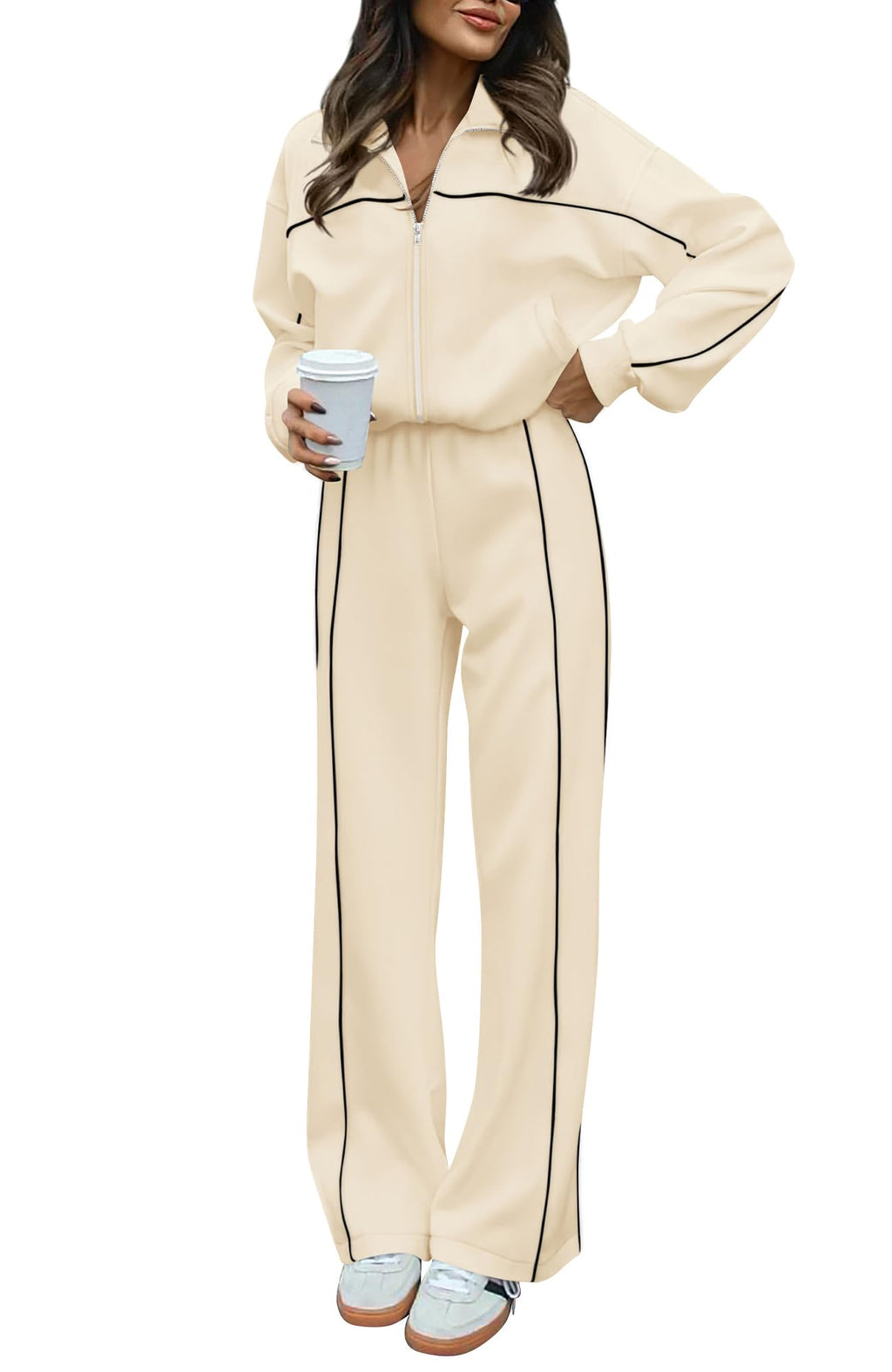 BTFBM Women's Two Piece Tracksuit Spring 2026 Long Sleeve Zip Up Sweatshirt Long Pants Outfits Jogger Sweatsuit Sets