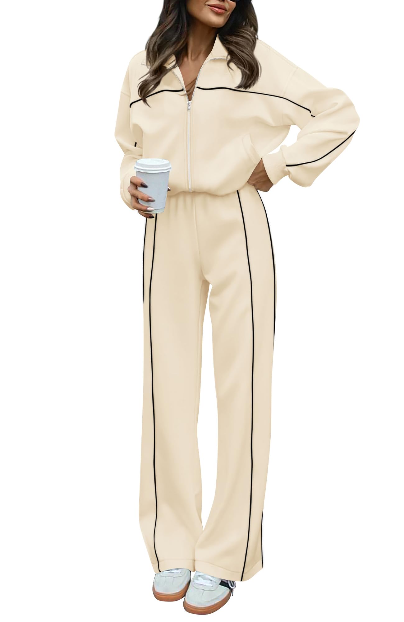 BTFBM Women's Two Piece Tracksuit Spring 2026 Long Sleeve Zip Up Sweatshirt Long Pants Outfits Jogger Sweatsuit Sets