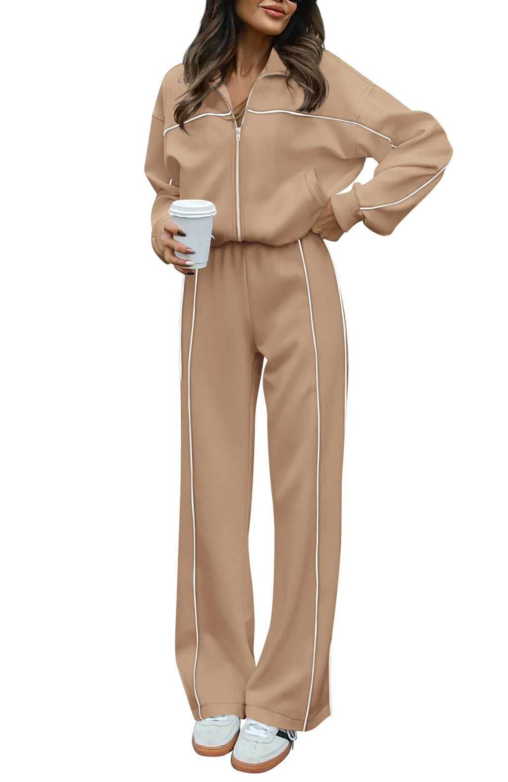 BTFBM Women's Two Piece Tracksuit Spring 2026 Long Sleeve Zip Up Sweatshirt Long Pants Outfits Jogger Sweatsuit Sets