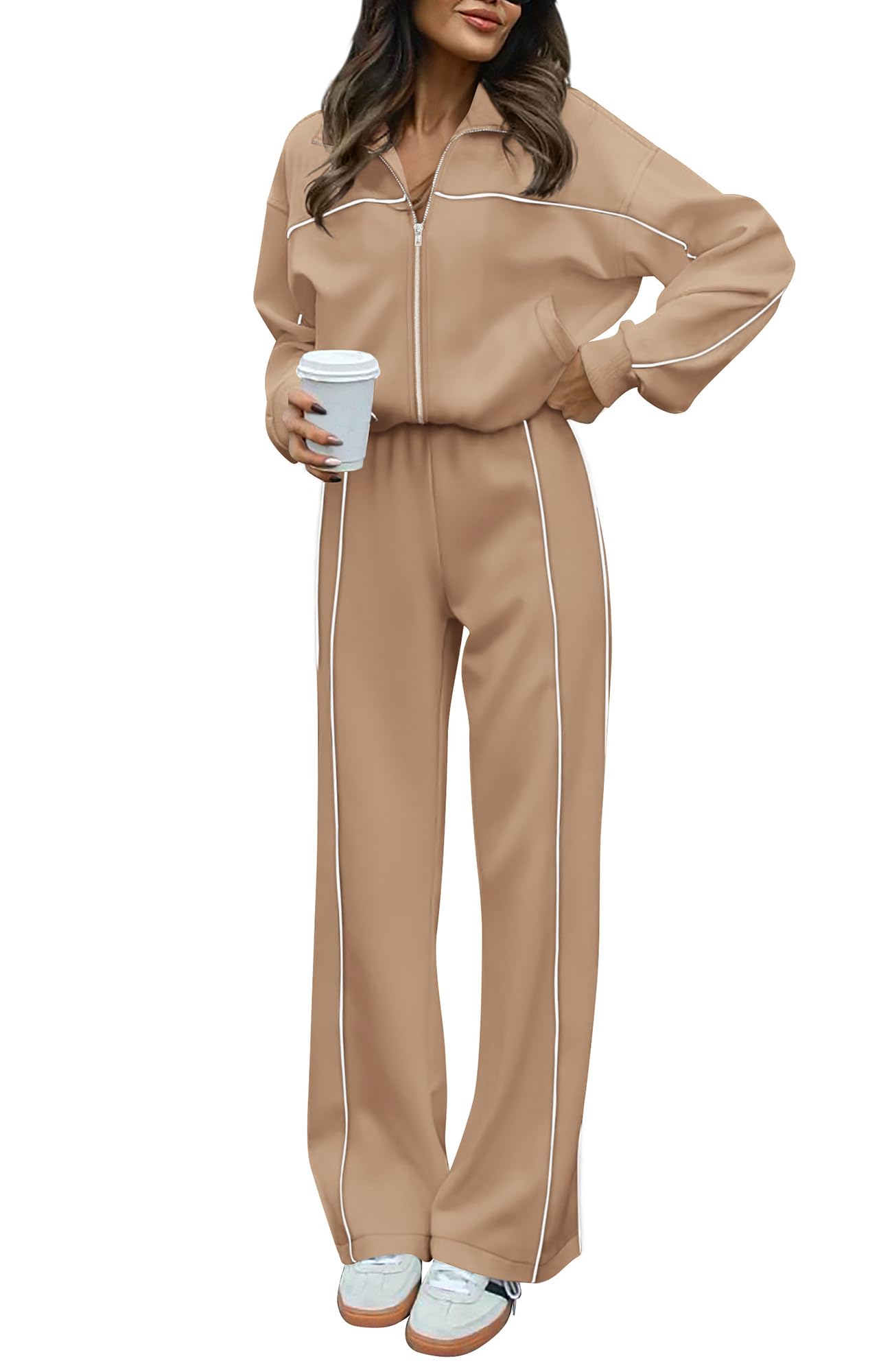 BTFBM Women's Two Piece Tracksuit Spring 2026 Long Sleeve Zip Up Sweatshirt Long Pants Outfits Jogger Sweatsuit Sets