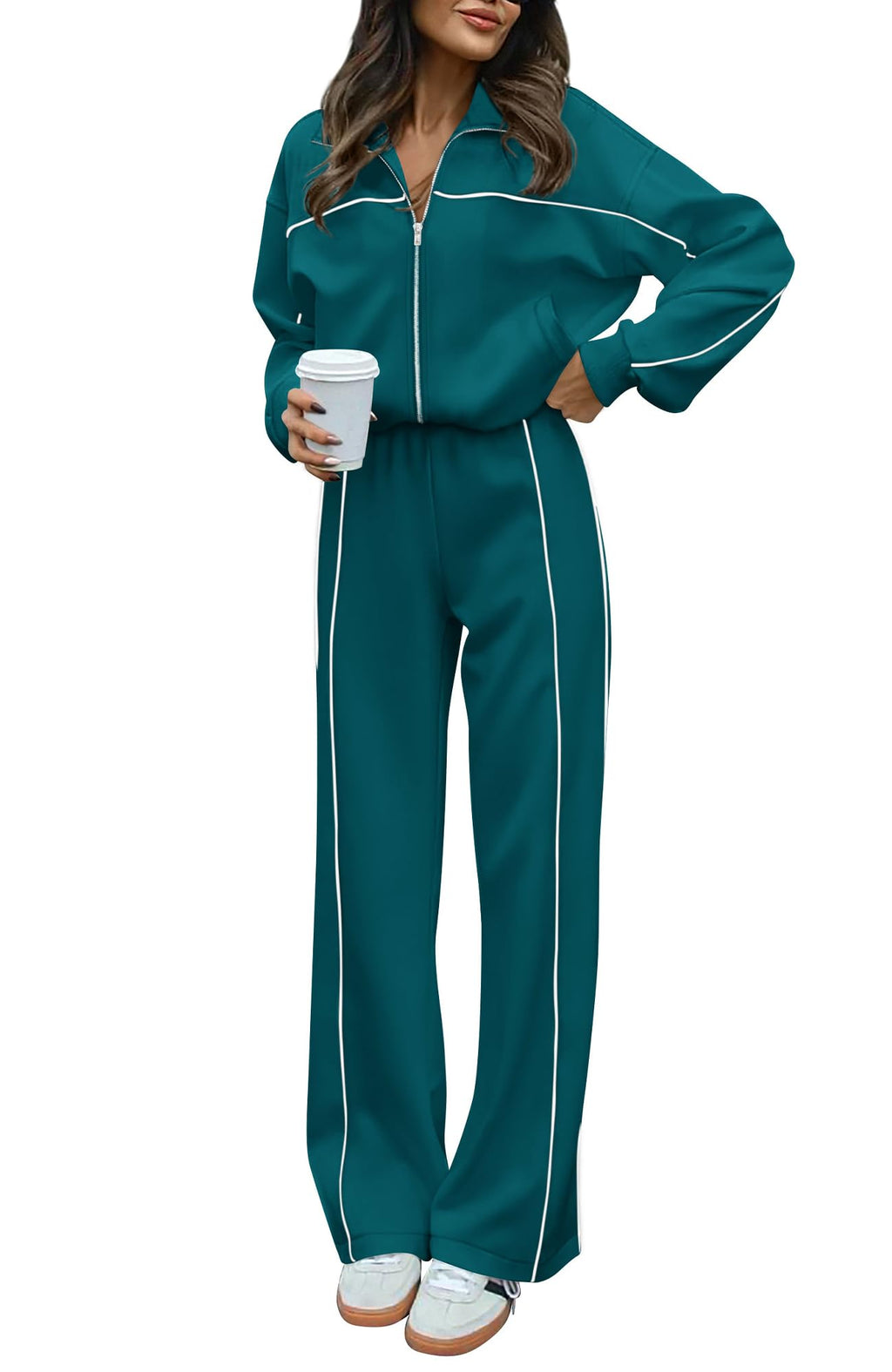 BTFBM Women's Two Piece Tracksuit Spring 2026 Long Sleeve Zip Up Sweatshirt Long Pants Outfits Jogger Sweatsuit Sets