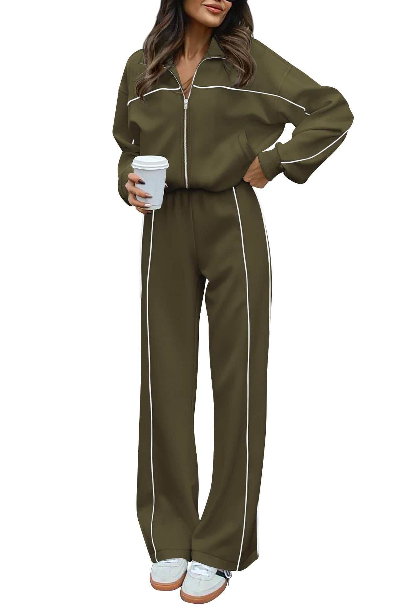 BTFBM Women's Two Piece Tracksuit Spring 2026 Long Sleeve Zip Up Sweatshirt Long Pants Outfits Jogger Sweatsuit Sets