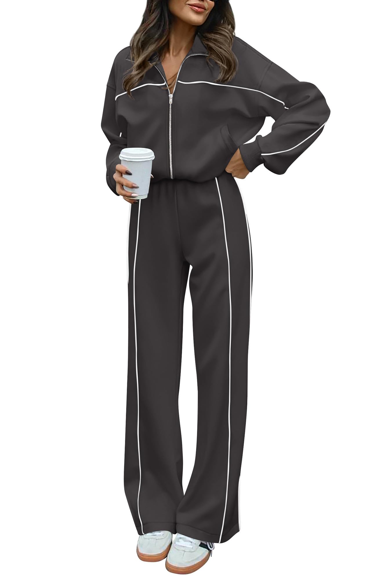 BTFBM Women's Two Piece Tracksuit Spring 2026 Long Sleeve Zip Up Sweatshirt Long Pants Outfits Jogger Sweatsuit Sets