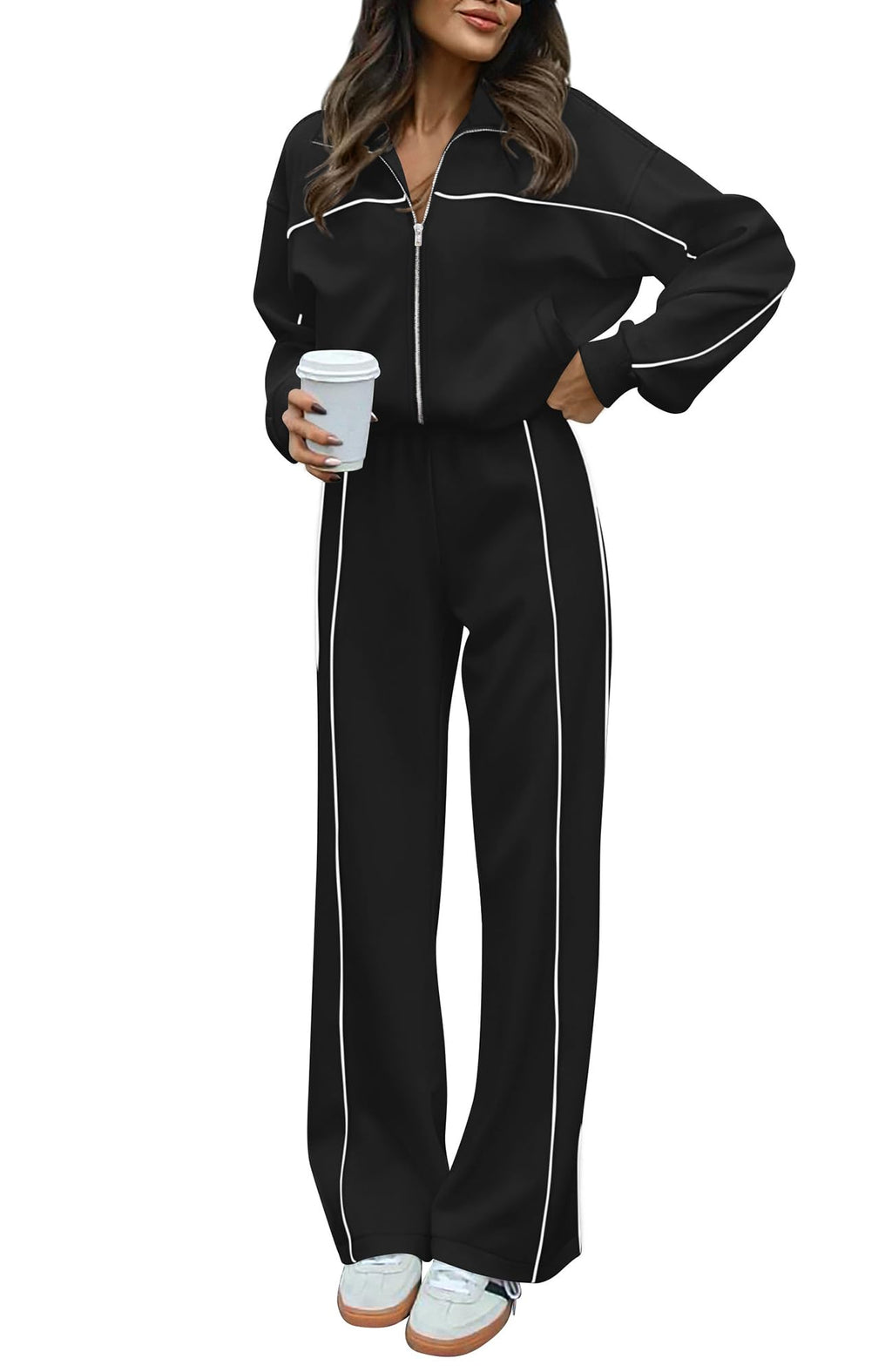 BTFBM Women's Two Piece Tracksuit Spring 2026 Long Sleeve Zip Up Sweatshirt Long Pants Outfits Jogger Sweatsuit Sets