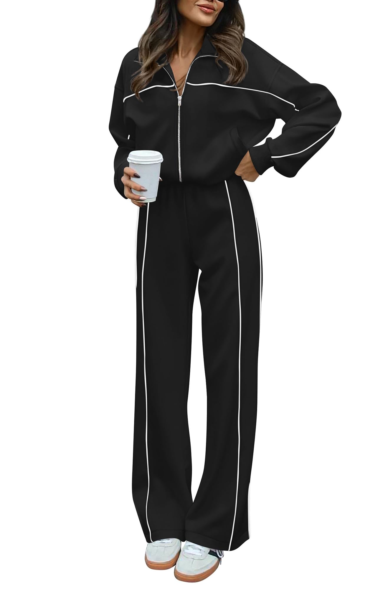 BTFBM Women's Two Piece Tracksuit Spring 2026 Long Sleeve Zip Up Sweatshirt Long Pants Outfits Jogger Sweatsuit Sets