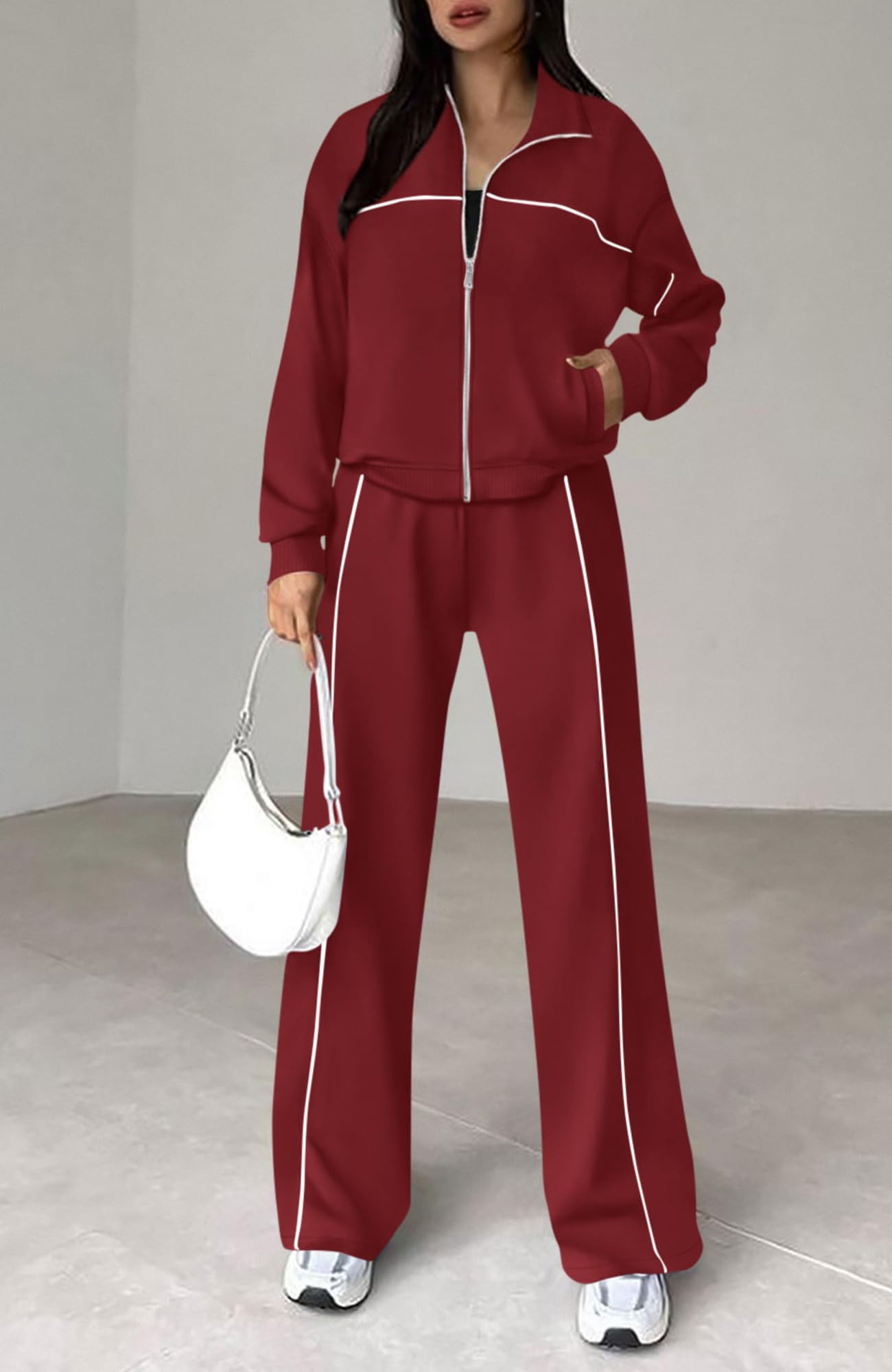 BTFBM Women's Two Piece Tracksuit Spring 2026 Long Sleeve Zip Up Sweatshirt Long Pants Outfits Jogger Sweatsuit Sets