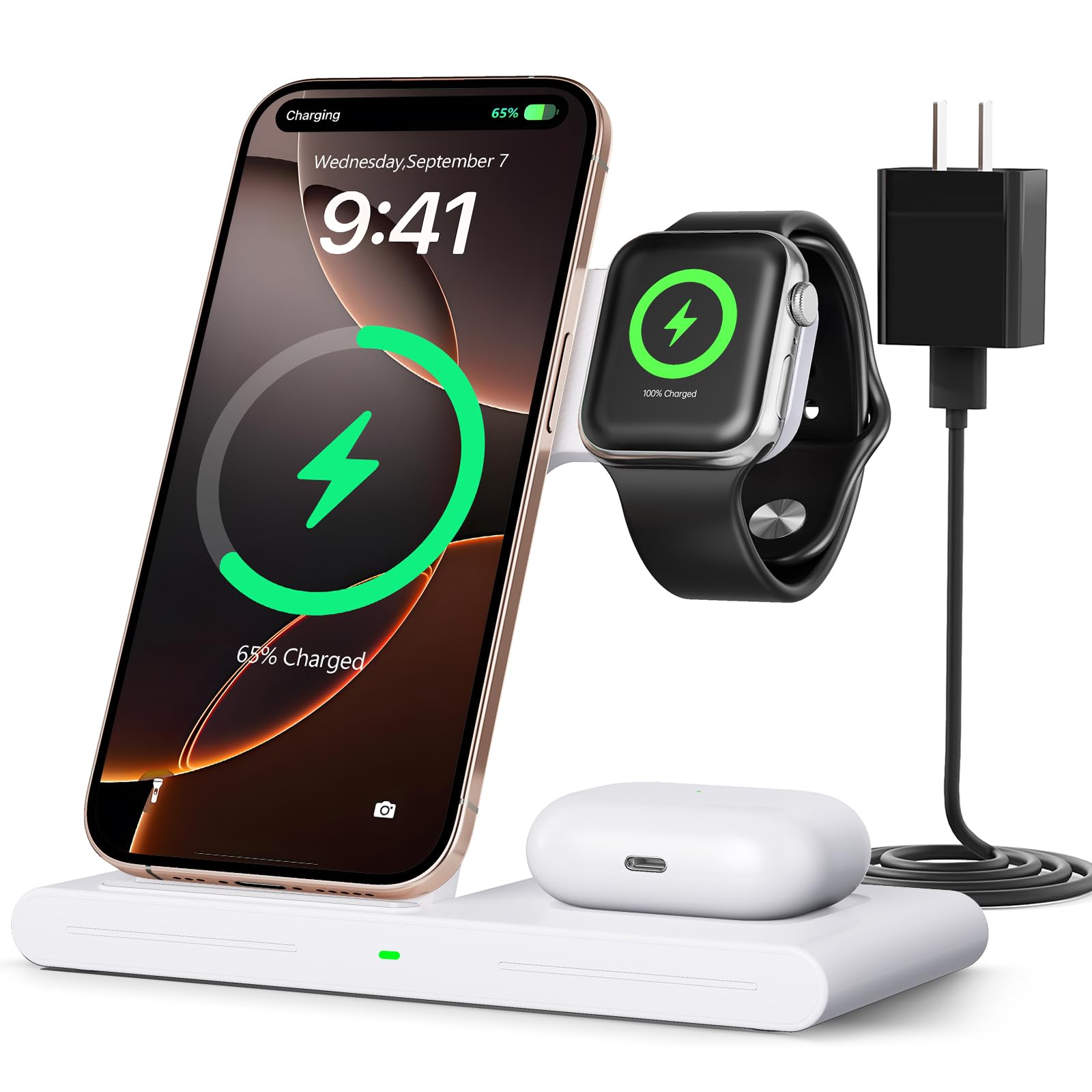 RYND 2026 Travel Portable Wireless Fast Charger for Apple & Android Charging Station,3 in 1 Charging for iPhone17 16 15 14 13 12,Apple Watch Series & Air pods 4 3 2 Pro,Samsung Galaxy