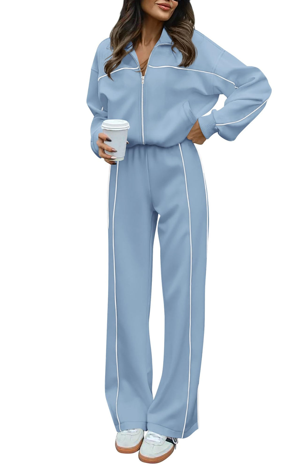 BTFBM Women's Two Piece Tracksuit Spring 2026 Long Sleeve Zip Up Sweatshirt Long Pants Outfits Jogger Sweatsuit Sets
