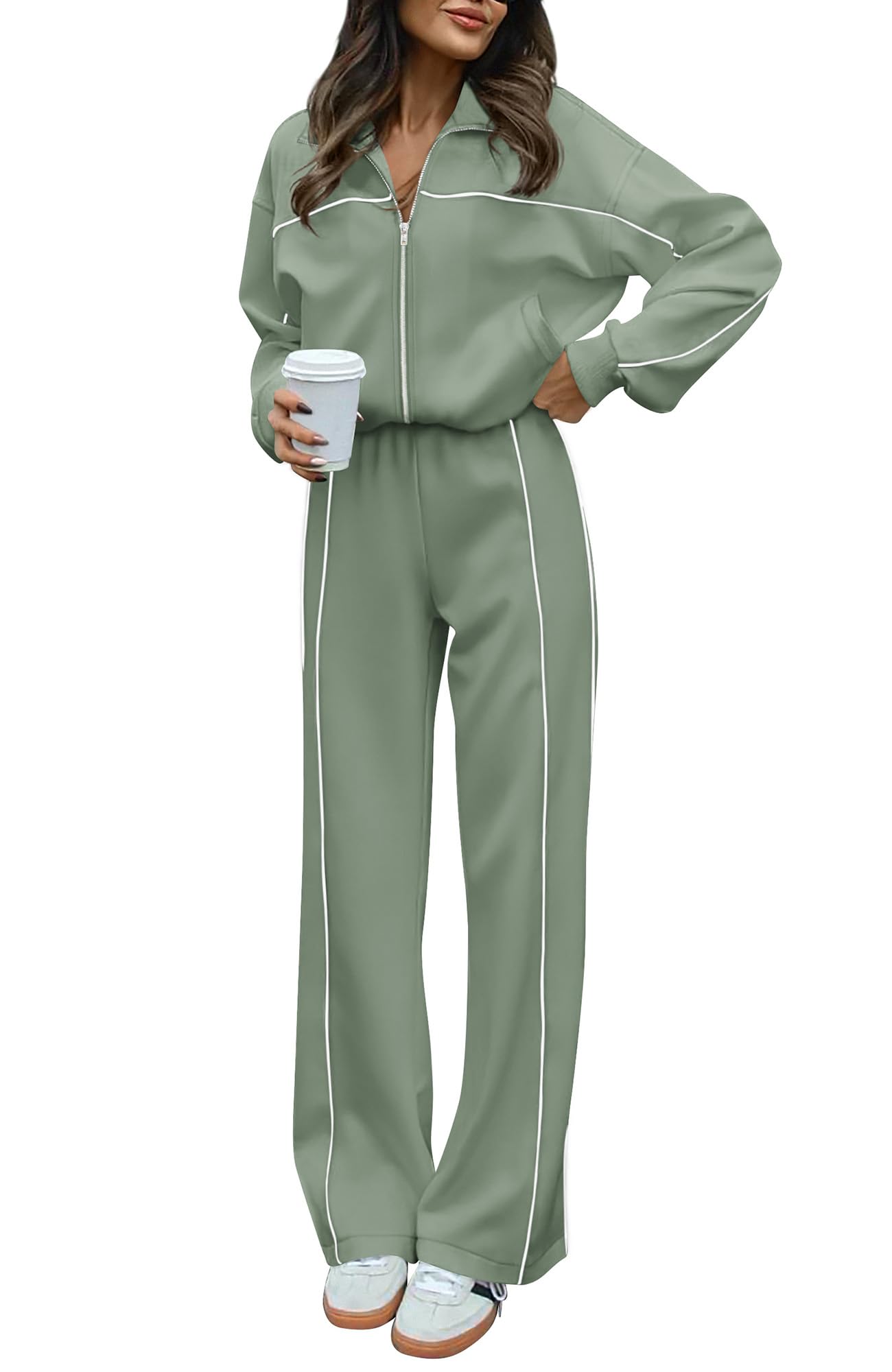 BTFBM Women's Two Piece Tracksuit Spring 2026 Long Sleeve Zip Up Sweatshirt Long Pants Outfits Jogger Sweatsuit Sets