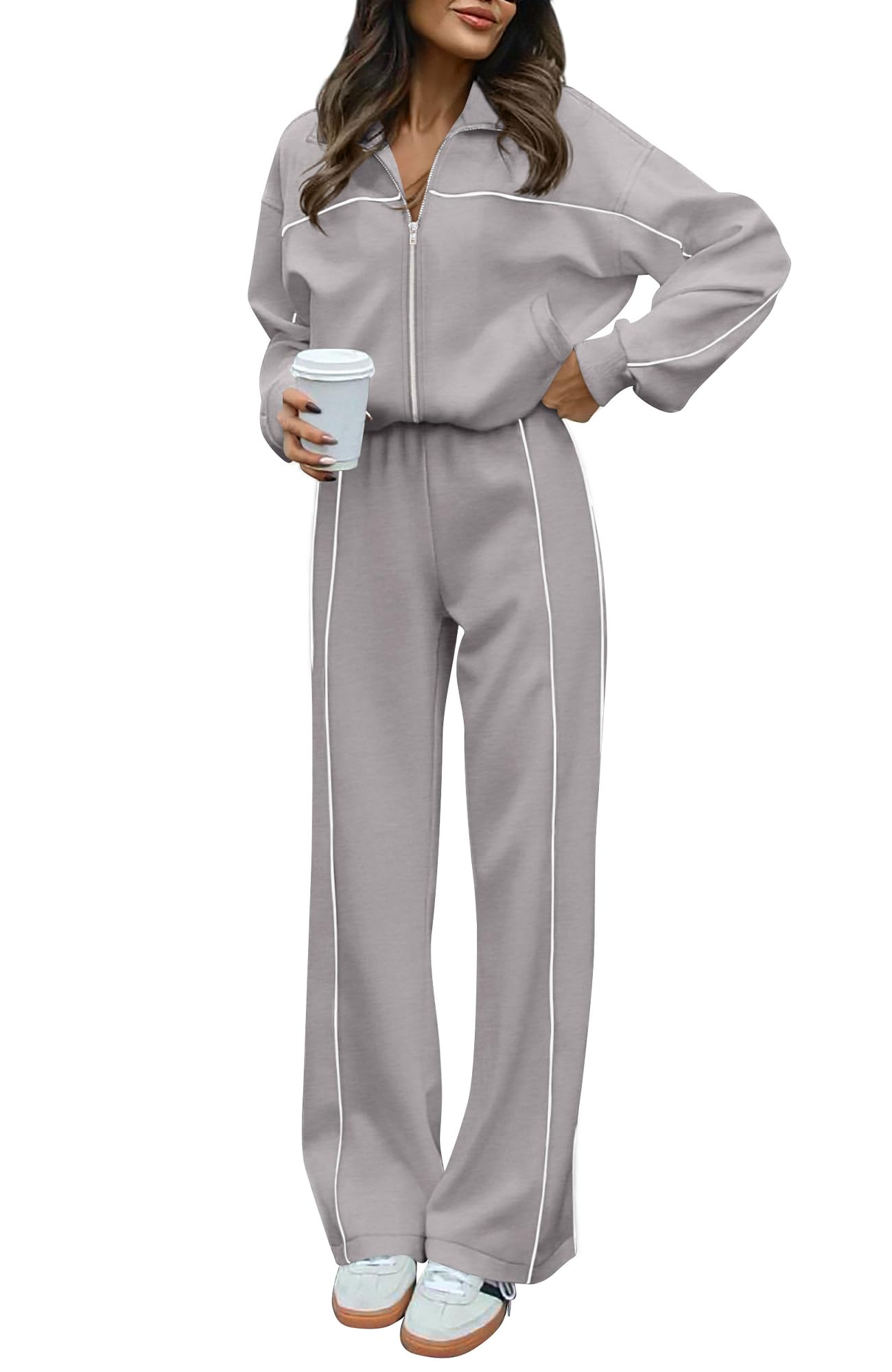 BTFBM Women's Two Piece Tracksuit Spring 2026 Long Sleeve Zip Up Sweatshirt Long Pants Outfits Jogger Sweatsuit Sets