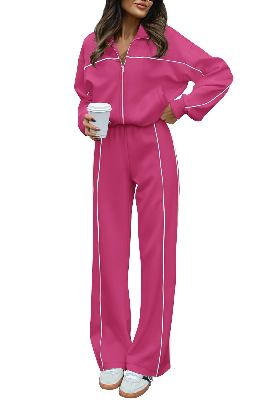 BTFBM Women's Two Piece Tracksuit Spring 2026 Long Sleeve Zip Up Sweatshirt Long Pants Outfits Jogger Sweatsuit Sets