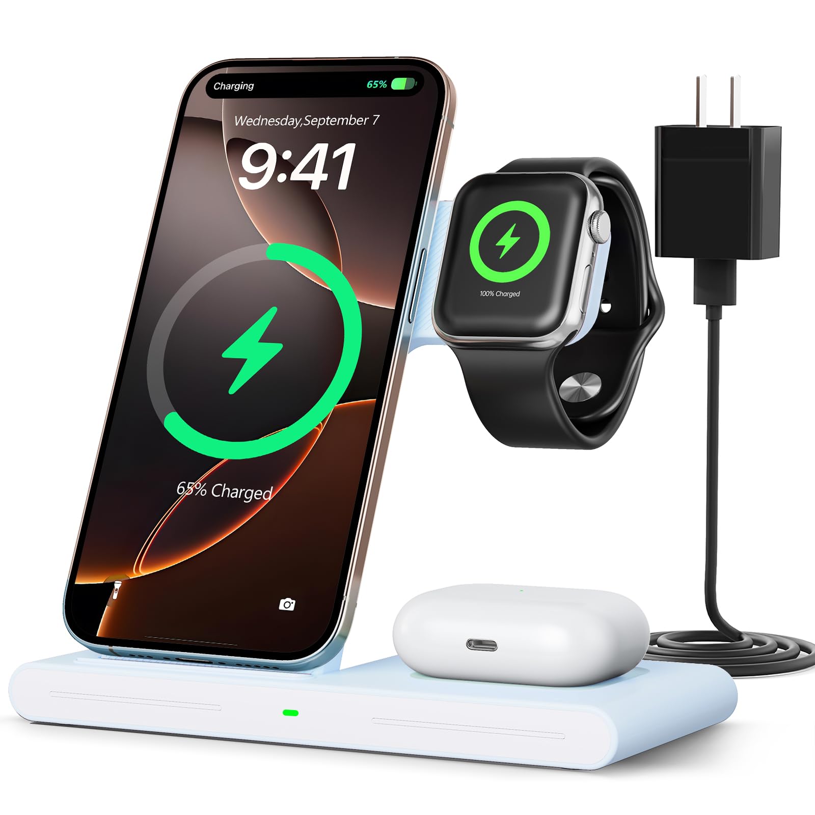 RYND 2026 Travel Portable Wireless Fast Charger for Apple & Android Charging Station,3 in 1 Charging for iPhone17 16 15 14 13 12,Apple Watch Series & Air pods 4 3 2 Pro,Samsung Galaxy