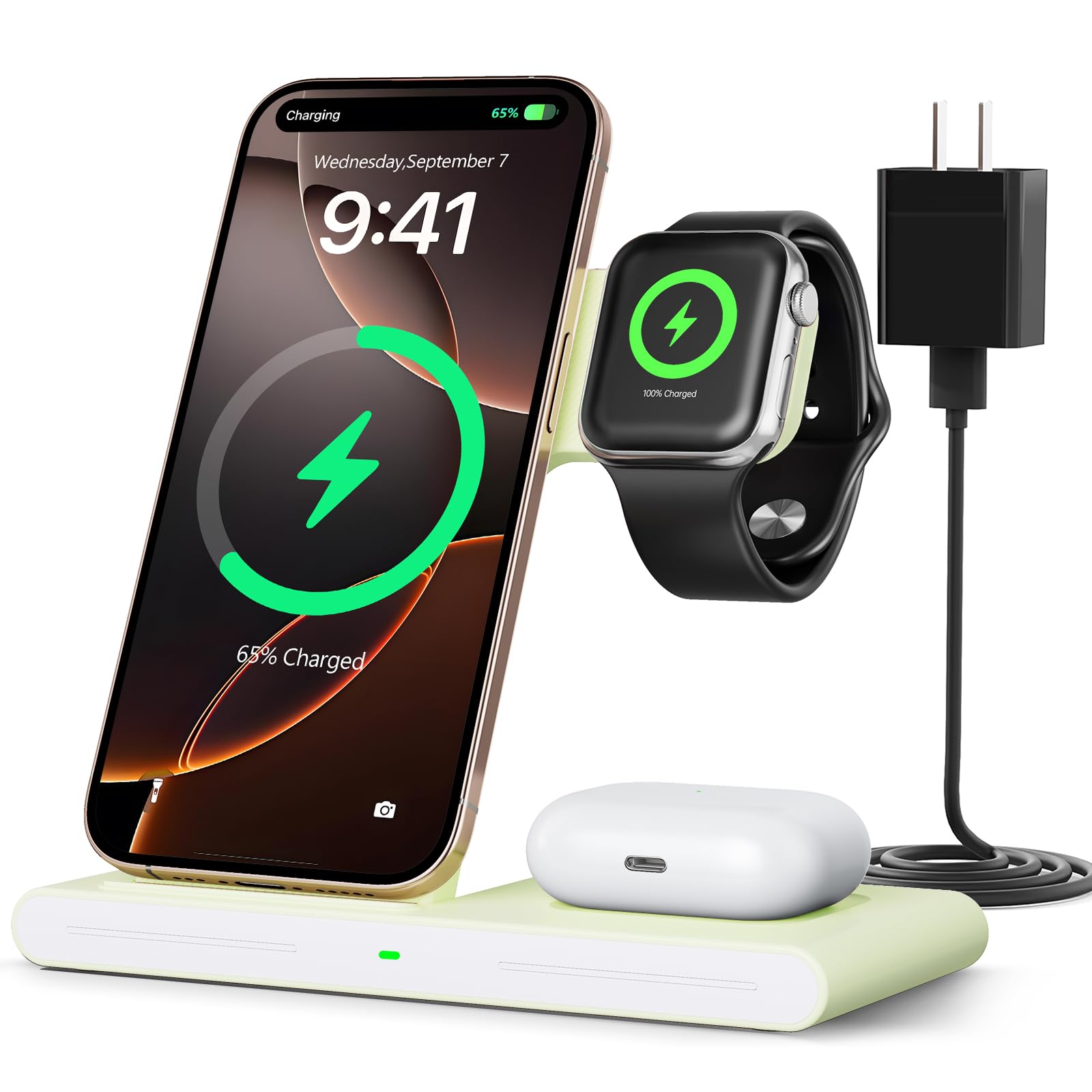 RYND 2026 Travel Portable Wireless Fast Charger for Apple & Android Charging Station,3 in 1 Charging for iPhone17 16 15 14 13 12,Apple Watch Series & Air pods 4 3 2 Pro,Samsung Galaxy