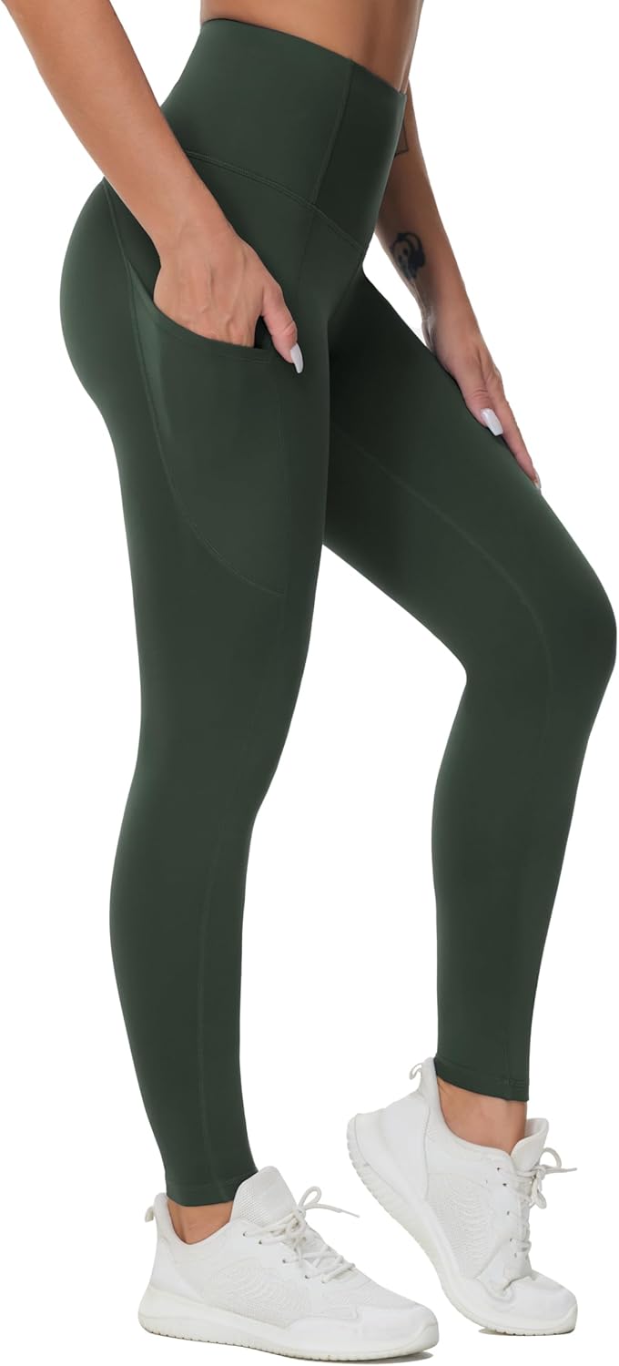 THE GYM PEOPLE Thick High Waist Yoga Pants with Pockets, Tummy Control Workout Running Yoga Leggings for Women
