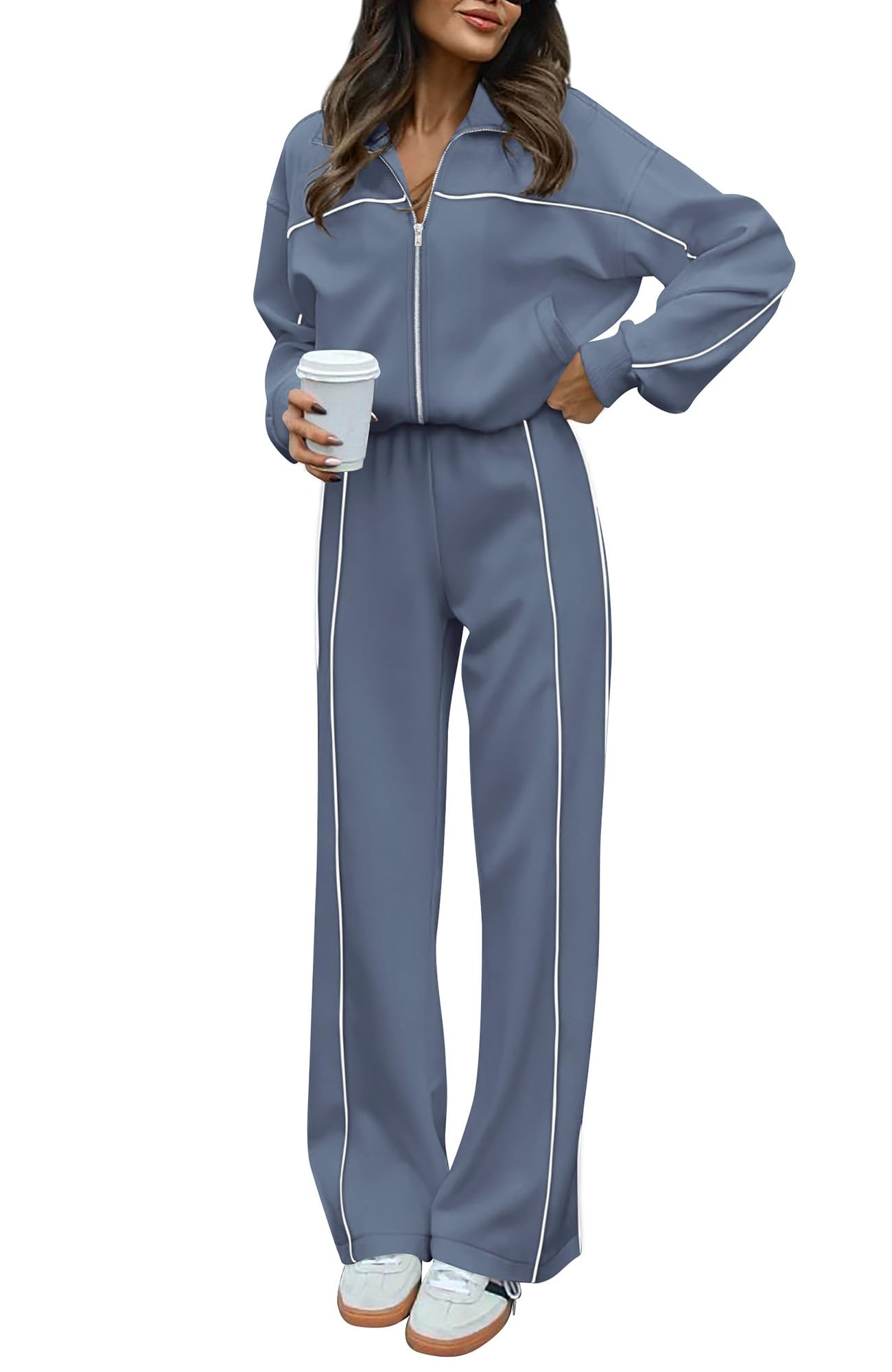 BTFBM Women's Two Piece Tracksuit Spring 2026 Long Sleeve Zip Up Sweatshirt Long Pants Outfits Jogger Sweatsuit Sets