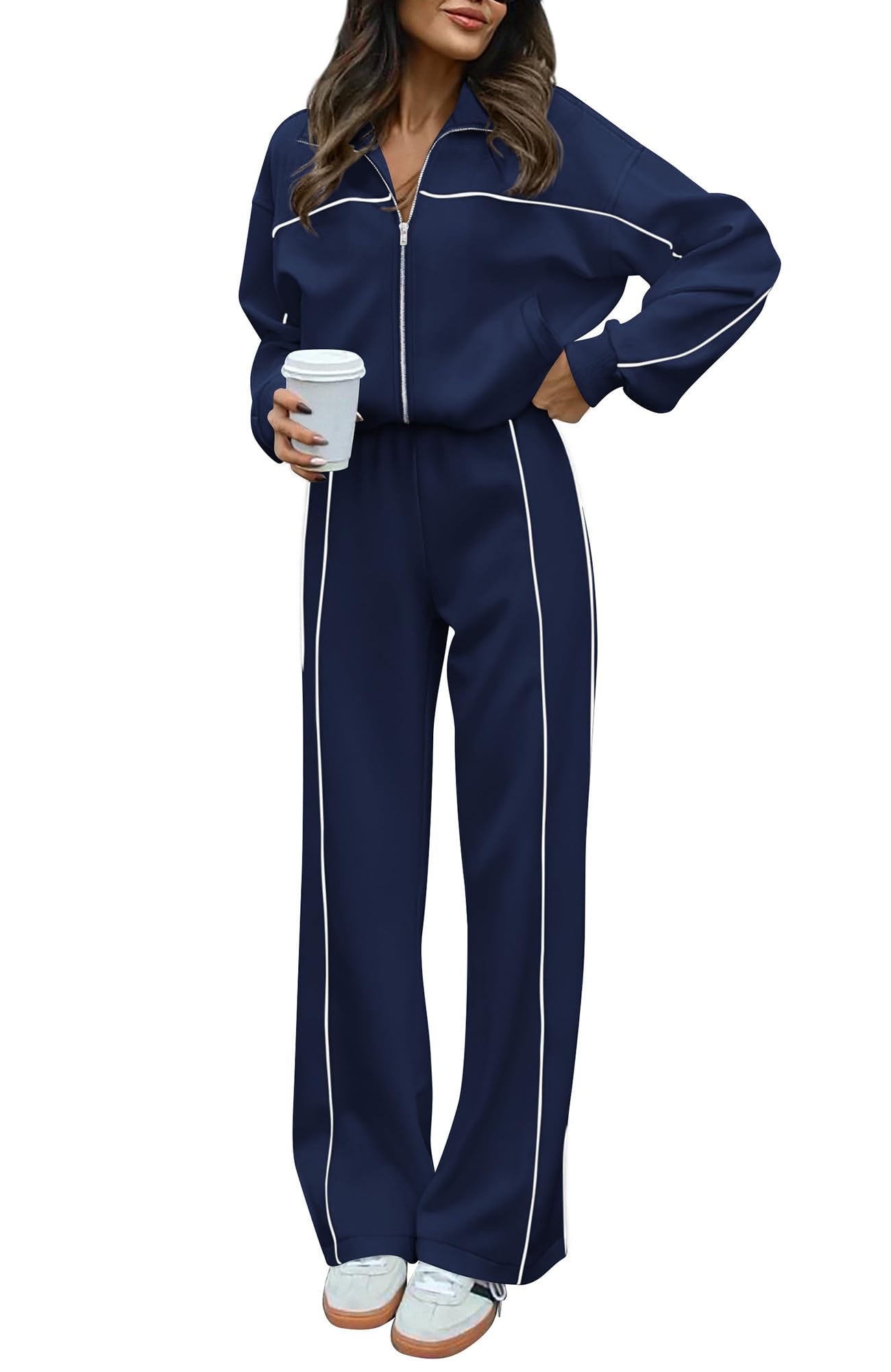 BTFBM Women's Two Piece Tracksuit Spring 2026 Long Sleeve Zip Up Sweatshirt Long Pants Outfits Jogger Sweatsuit Sets