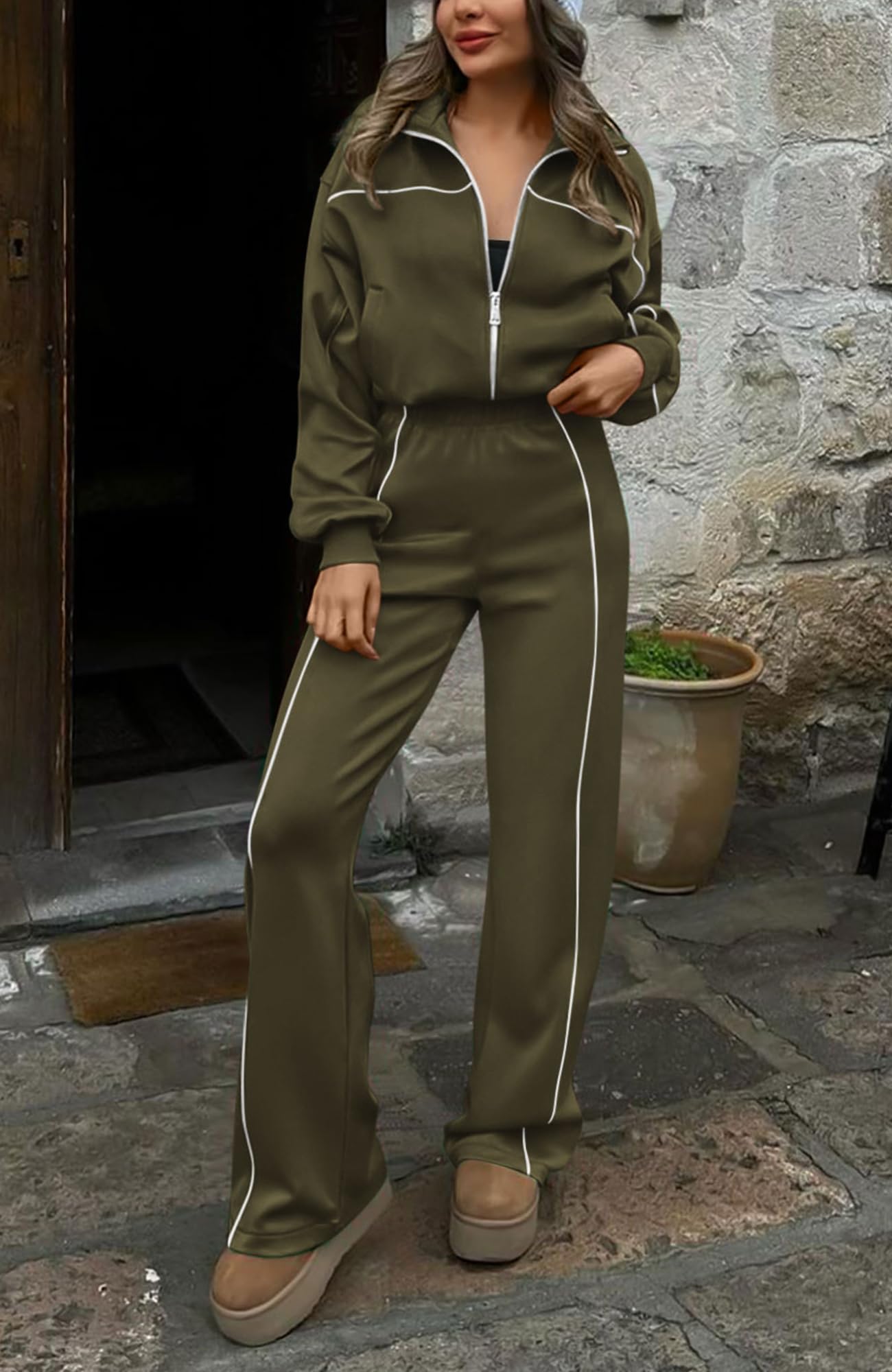 BTFBM Women's Two Piece Tracksuit Spring 2026 Long Sleeve Zip Up Sweatshirt Long Pants Outfits Jogger Sweatsuit Sets