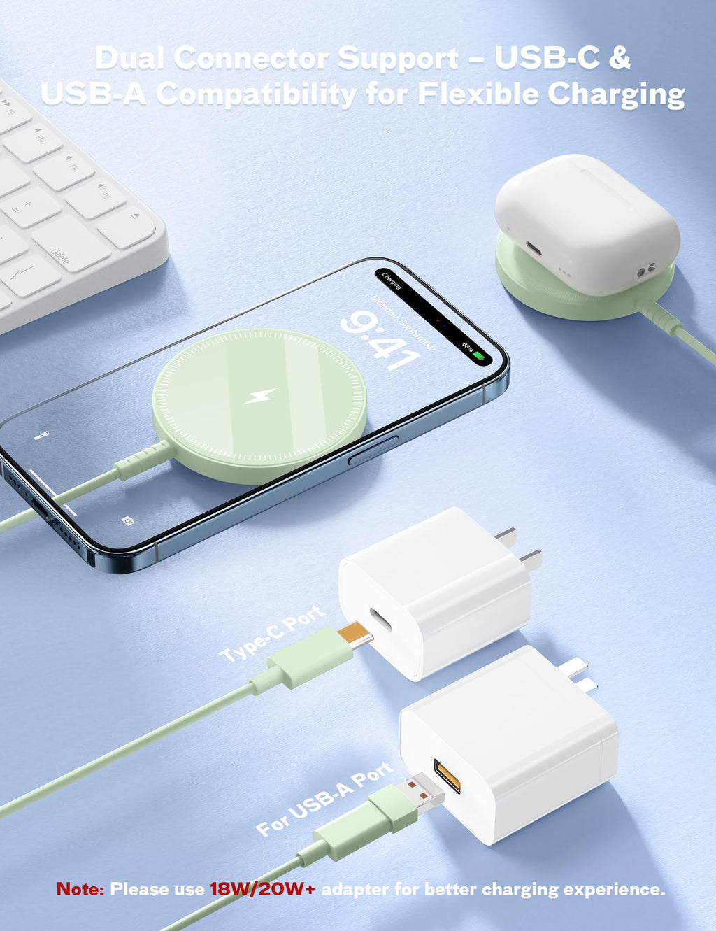 Magnetic Wireless Magsafe Charger iPhone: Charging Pad for iPhone 17/16/15/14/13/12 Series & AirPods Pro 4-2, Strong Magnet, Dual Ports, Case-Friendly, Lightweight for Travel Home Office Desk
