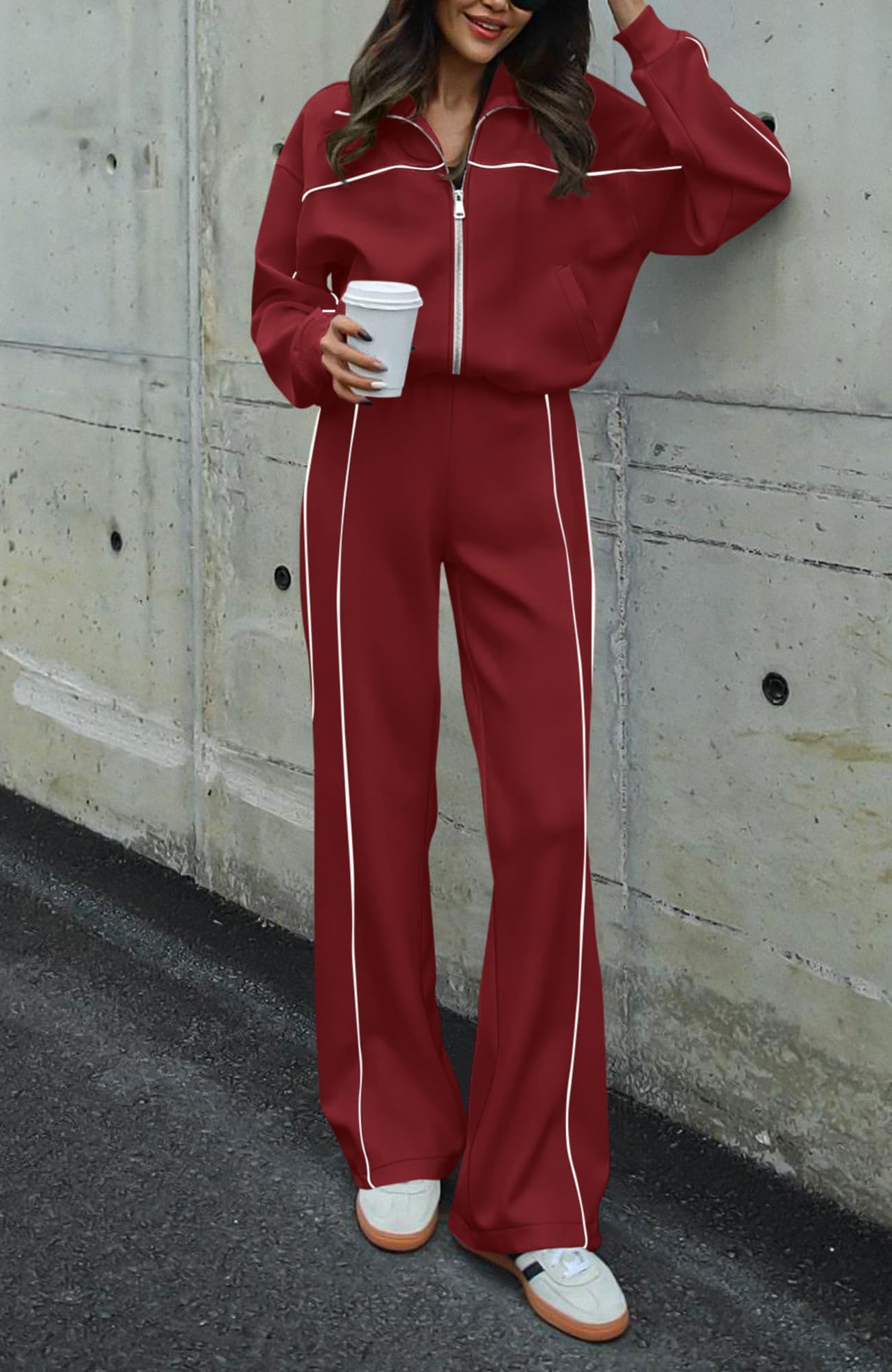 BTFBM Women's Two Piece Tracksuit Spring 2026 Long Sleeve Zip Up Sweatshirt Long Pants Outfits Jogger Sweatsuit Sets