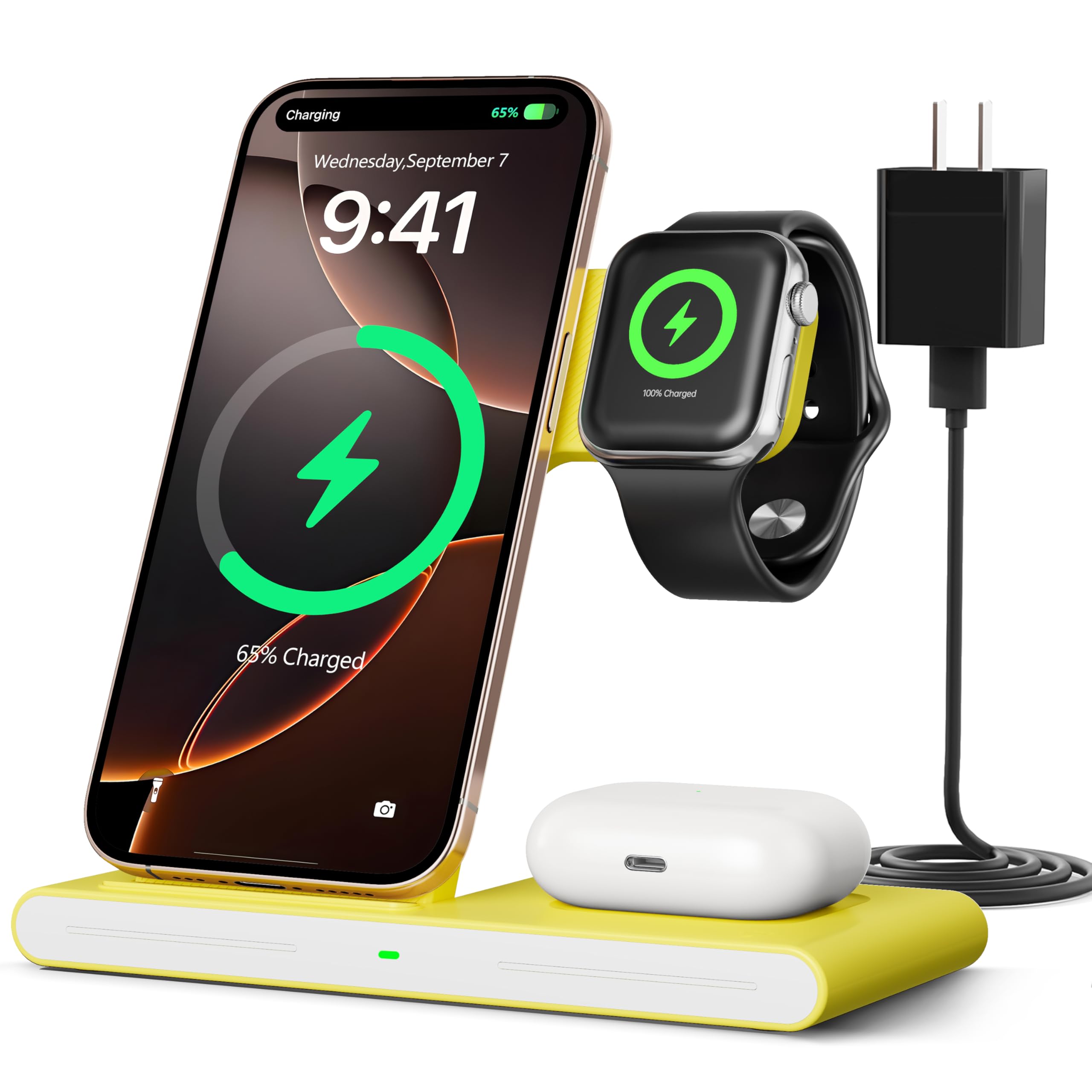 RYND 2026 Travel Portable Wireless Fast Charger for Apple & Android Charging Station,3 in 1 Charging for iPhone17 16 15 14 13 12,Apple Watch Series & Air pods 4 3 2 Pro,Samsung Galaxy