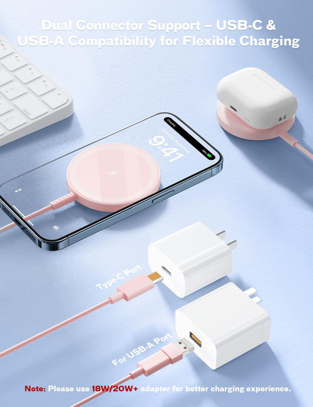 Magnetic Wireless Magsafe Charger iPhone: Charging Pad for iPhone 17/16/15/14/13/12 Series & AirPods Pro 4-2, Strong Magnet, Dual Ports, Case-Friendly, Lightweight for Travel Home Office Desk