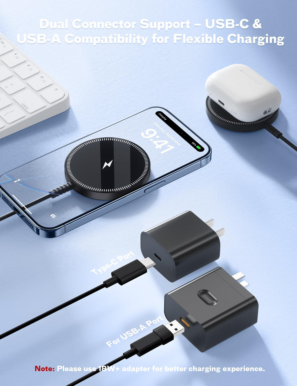 Magnetic Wireless Magsafe Charger iPhone: Charging Pad for iPhone 17/16/15/14/13/12 Series & AirPods Pro 4-2, Strong Magnet, Dual Ports, Case-Friendly, Lightweight for Travel Home Office Desk