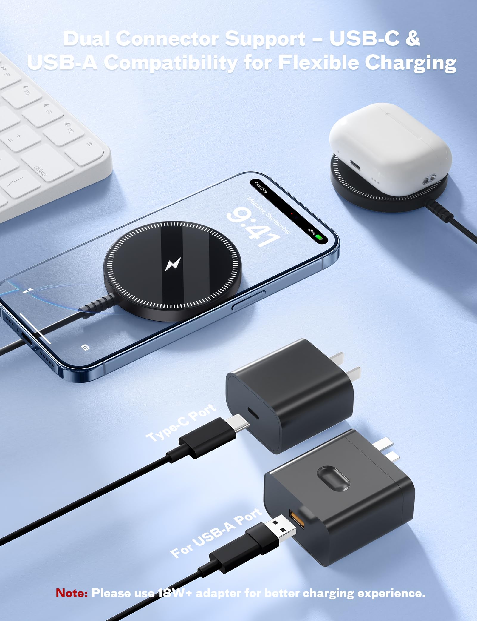 Magnetic Wireless Magsafe Charger iPhone: Charging Pad for iPhone 17/16/15/14/13/12 Series & AirPods Pro 4-2, Strong Magnet, Dual Ports, Case-Friendly, Lightweight for Travel Home Office Desk