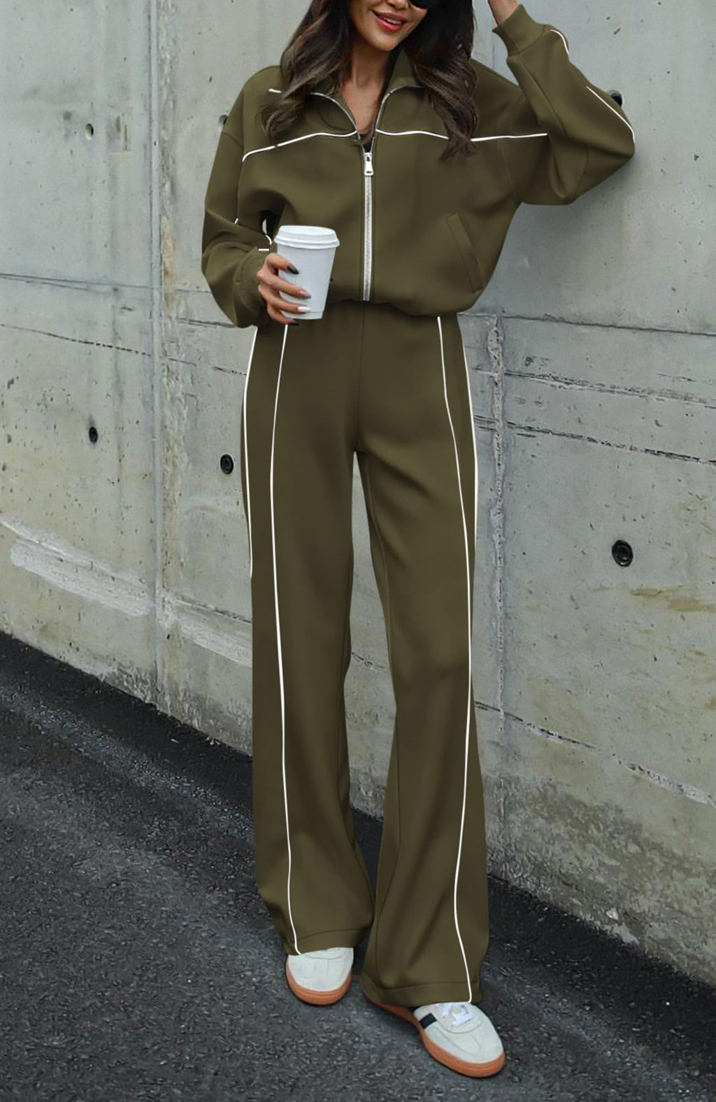BTFBM Women's Two Piece Tracksuit Spring 2026 Long Sleeve Zip Up Sweatshirt Long Pants Outfits Jogger Sweatsuit Sets