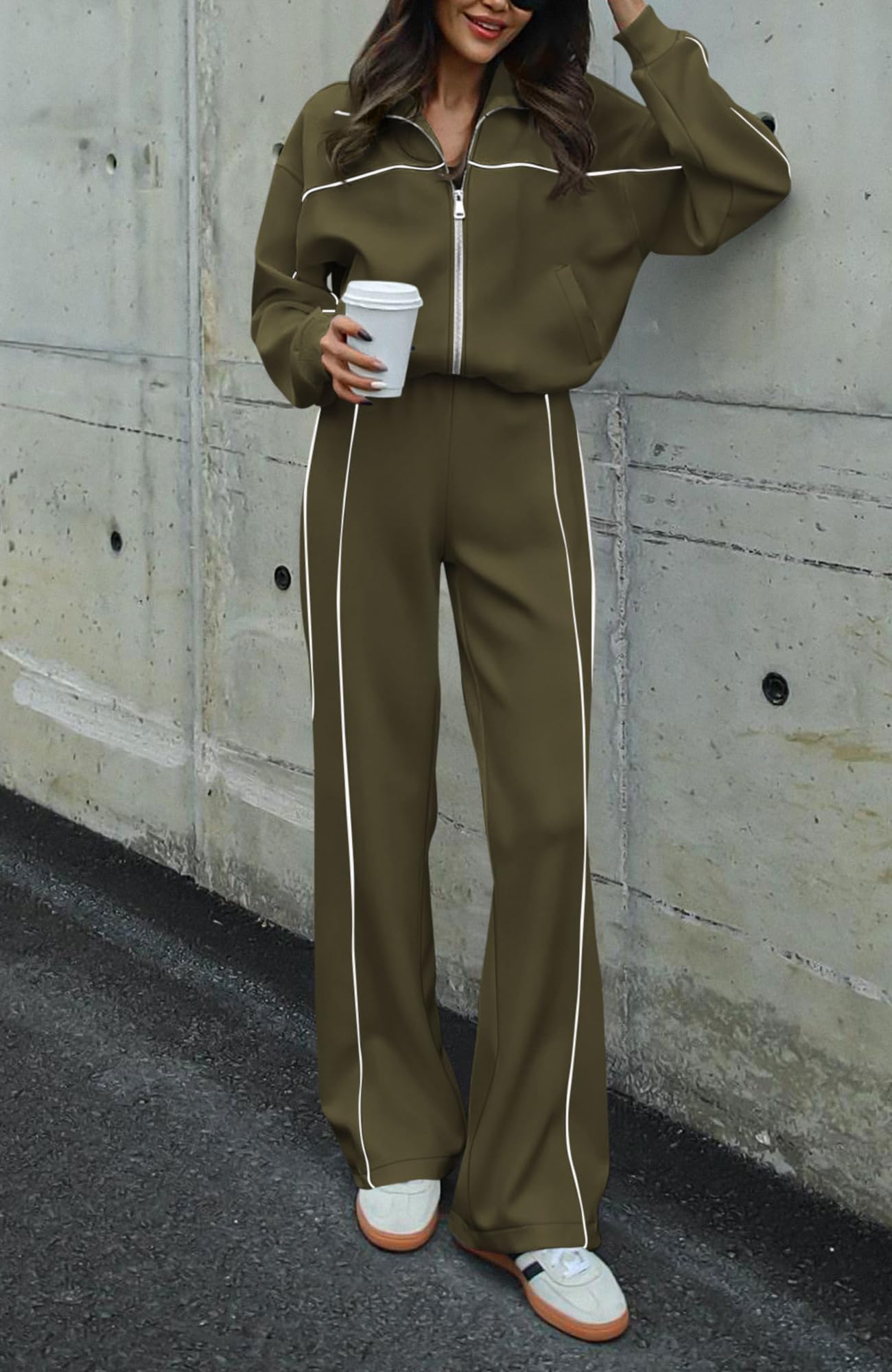 BTFBM Women's Two Piece Tracksuit Spring 2026 Long Sleeve Zip Up Sweatshirt Long Pants Outfits Jogger Sweatsuit Sets
