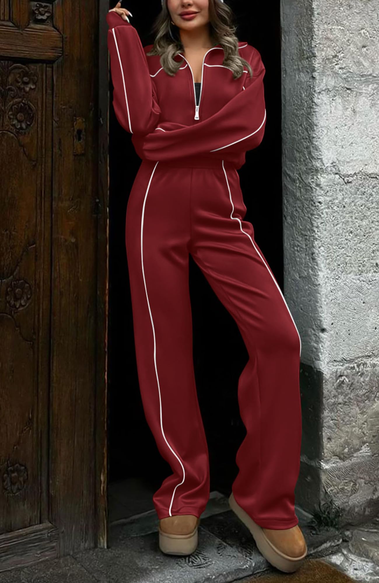 BTFBM Women's Two Piece Tracksuit Spring 2026 Long Sleeve Zip Up Sweatshirt Long Pants Outfits Jogger Sweatsuit Sets