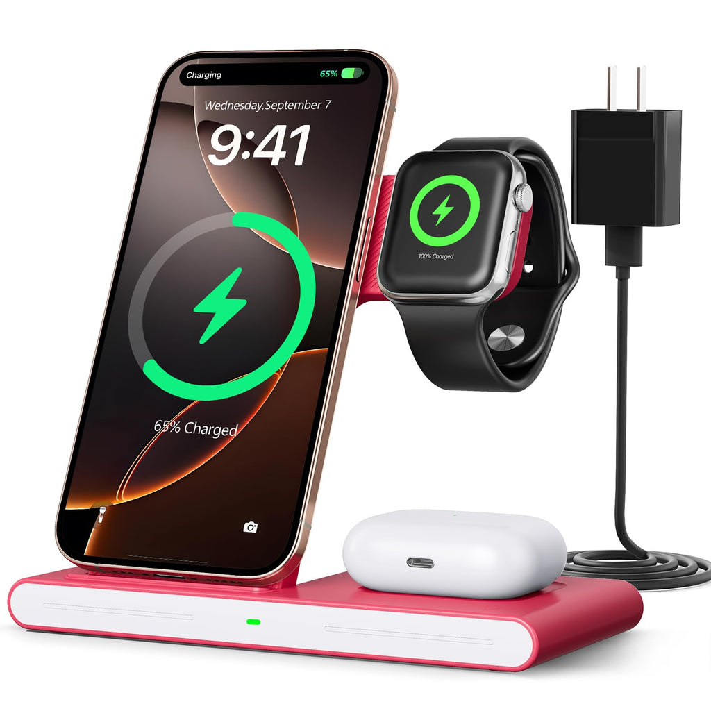 RYND 2026 Travel Portable Wireless Fast Charger for Apple & Android Charging Station,3 in 1 Charging for iPhone17 16 15 14 13 12,Apple Watch Series & Air pods 4 3 2 Pro,Samsung Galaxy
