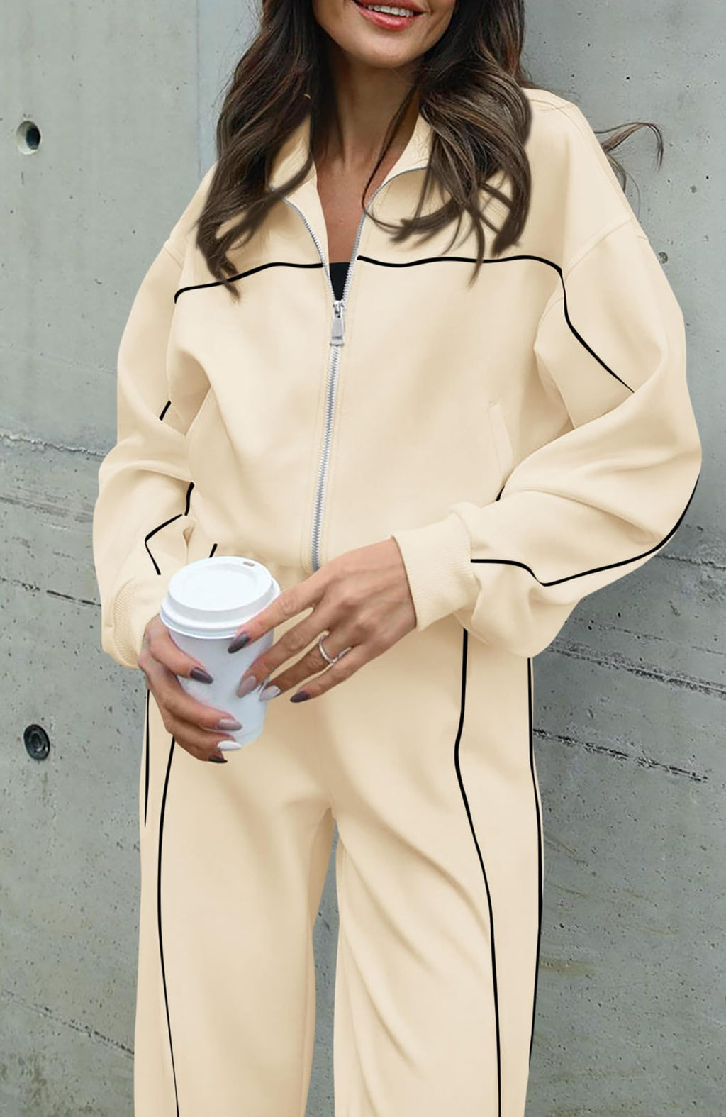 BTFBM Women's Two Piece Tracksuit Spring 2026 Long Sleeve Zip Up Sweatshirt Long Pants Outfits Jogger Sweatsuit Sets