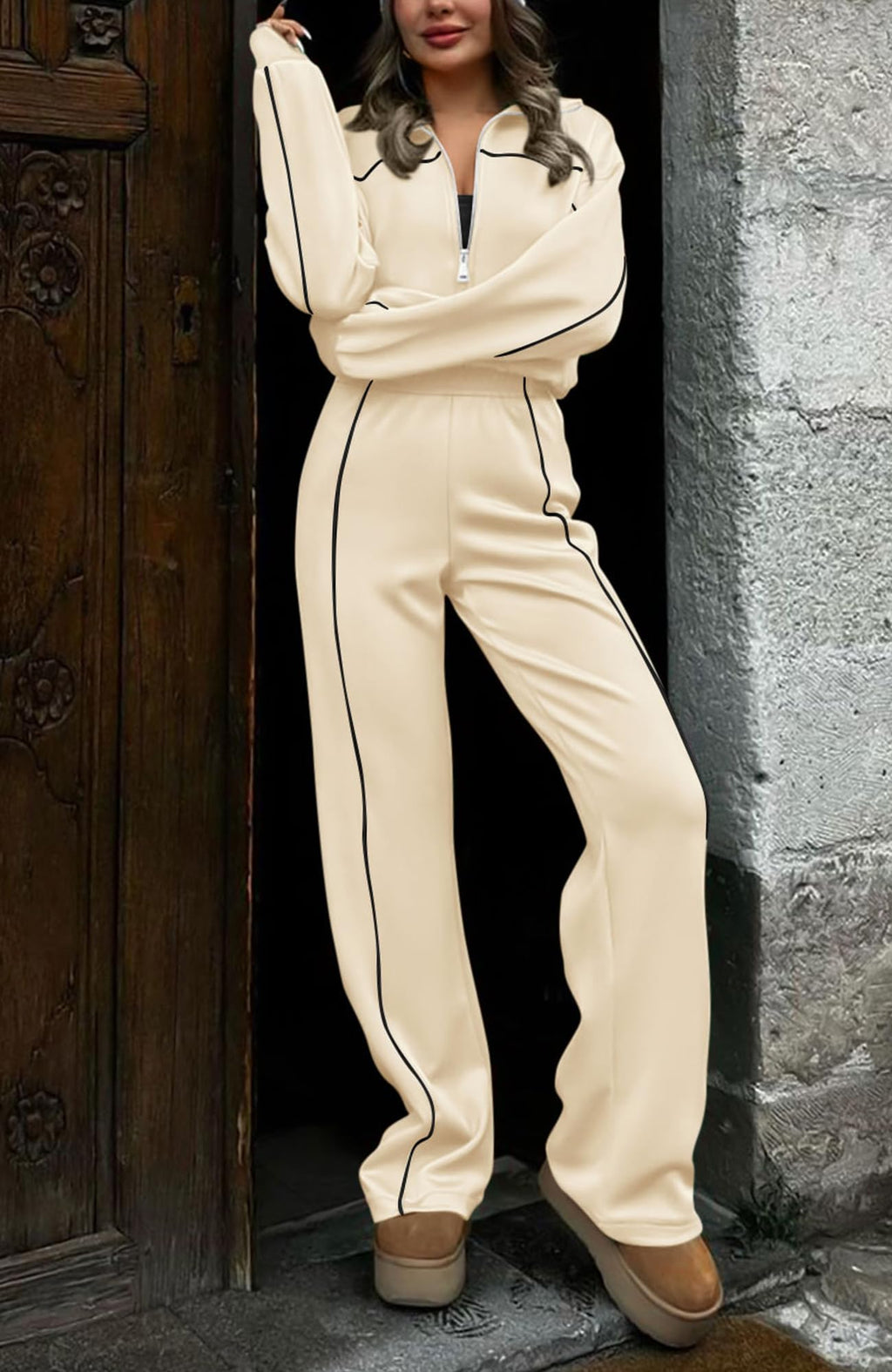 BTFBM Women's Two Piece Tracksuit Spring 2026 Long Sleeve Zip Up Sweatshirt Long Pants Outfits Jogger Sweatsuit Sets