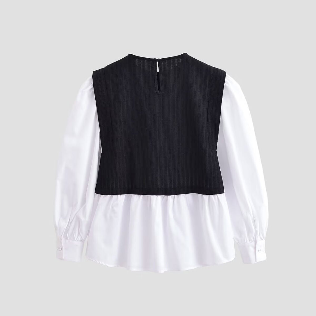 Color blocking splicing fake two-piece top