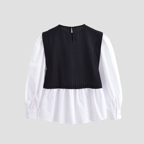 Color blocking splicing fake two-piece top