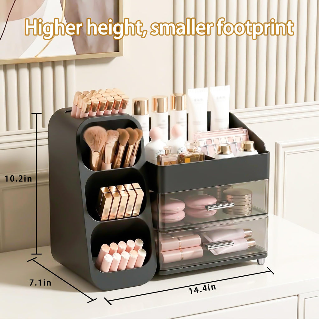 Large Capacity Makeup Organizer Countertop with Makeup Brush Holder for Vanity, Thickened Material, Bathroom Countertop Organizer Skin Care Perfumes Storage, Teen Girl Gifts for 12-23 Year（white）
