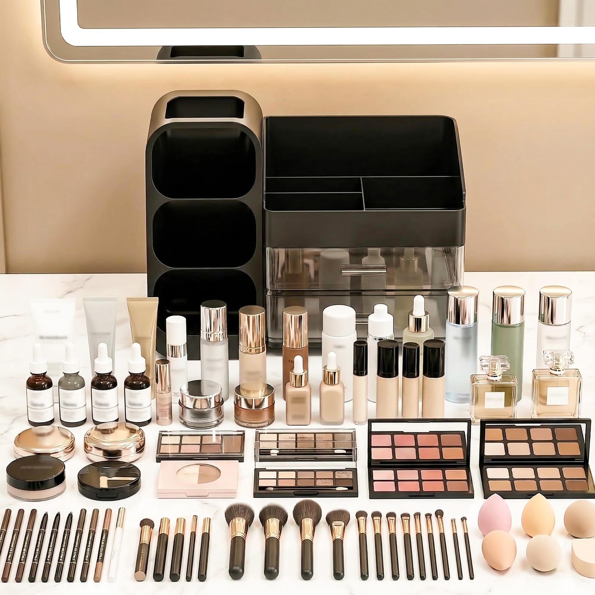 Large Capacity Makeup Organizer Countertop with Makeup Brush Holder for Vanity, Thickened Material, Bathroom Countertop Organizer Skin Care Perfumes Storage, Teen Girl Gifts for 12-23 Year（white）