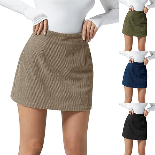 Corduroy mini skirt with high waist
